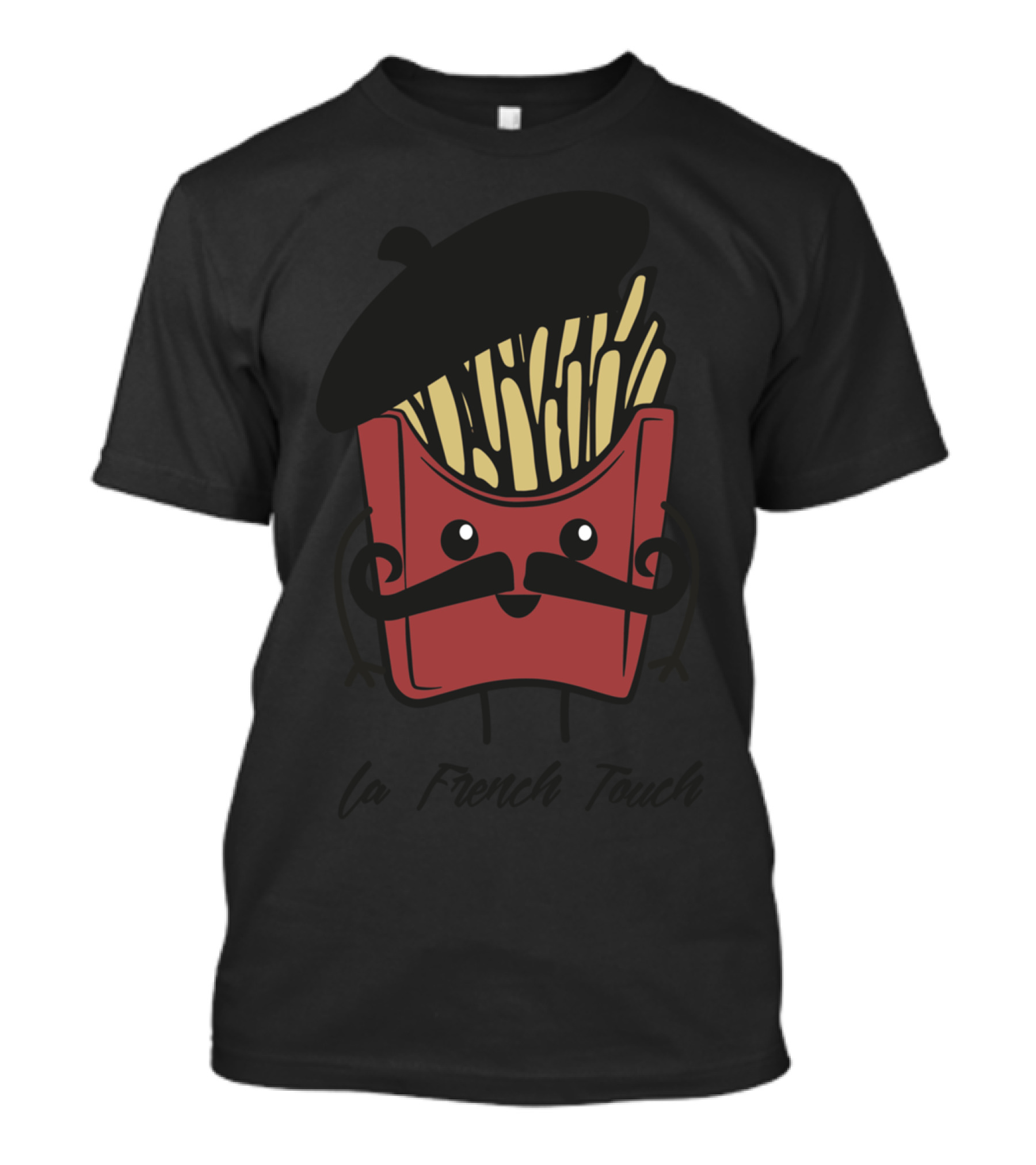 La French Touch Beret Mustache Fries Character T-Shirt