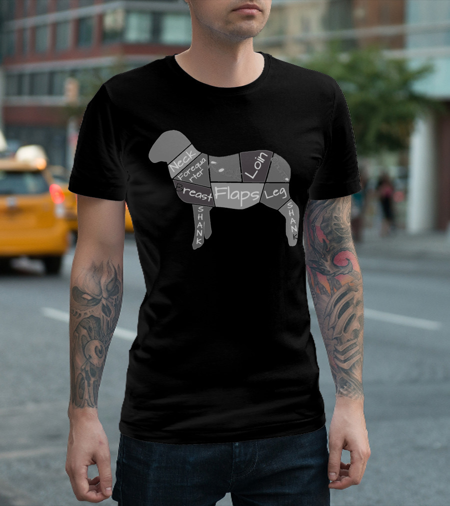 Labeled Butcher Cuts Diagram Lamb Neck Forequarter Breast Flaps Loin Leg Shank T-Shirt