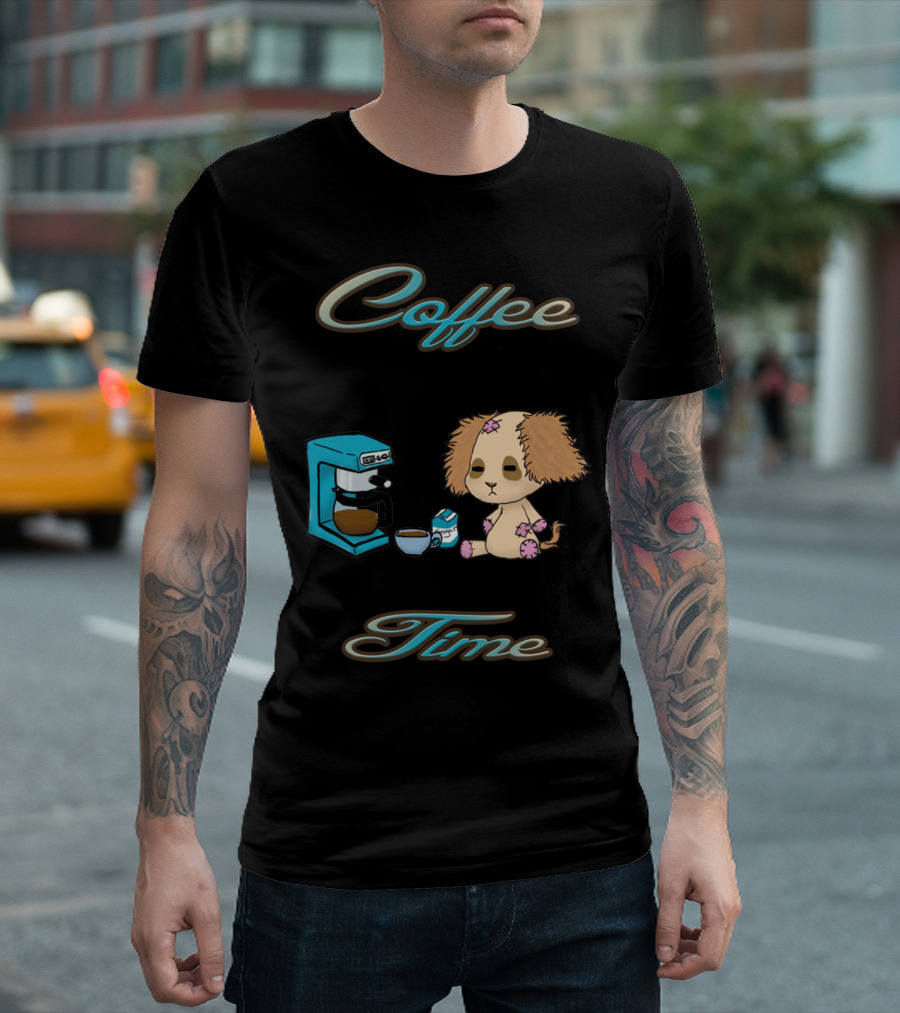 Coffee Time With Boof Boof Puppy And Coffee Maker T-Shirt