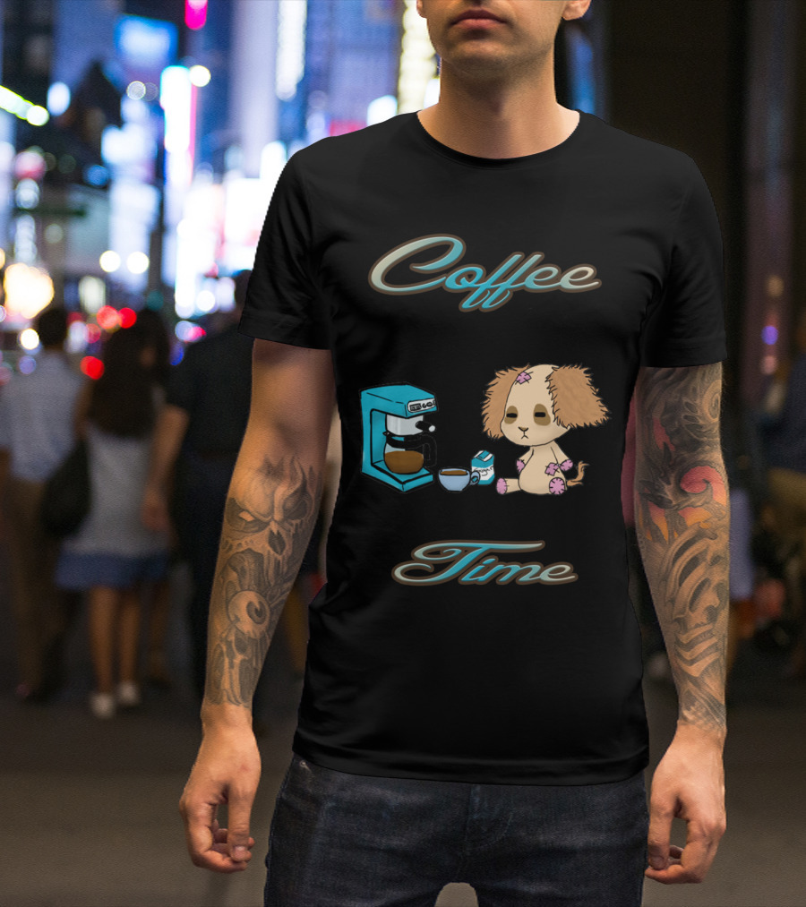 Coffee Time With Boof Boof Puppy And Coffee Maker T-Shirt