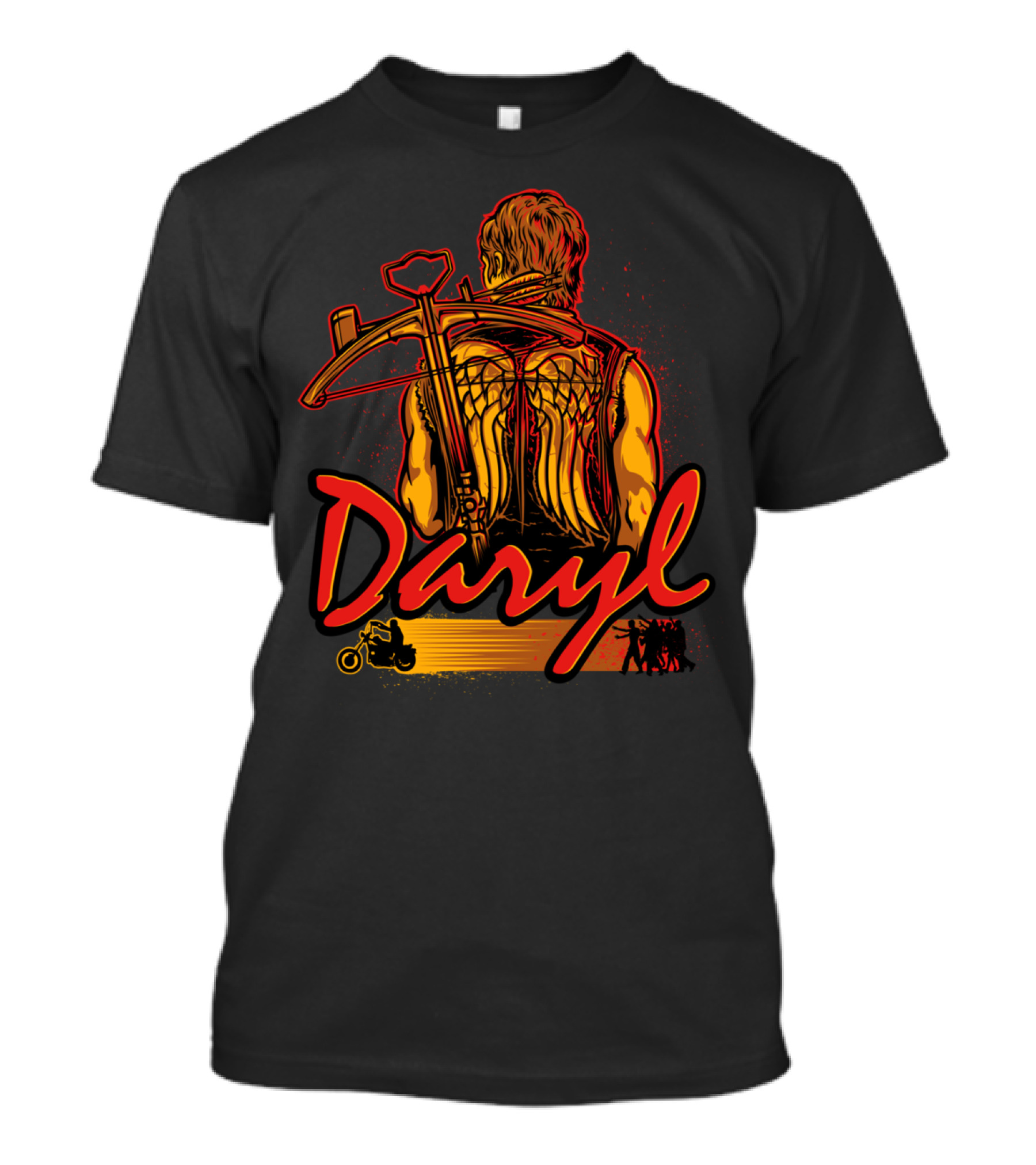 Daryl Crossbow Wings Back Silhouette Motorcycle And Walkers T-Shirt