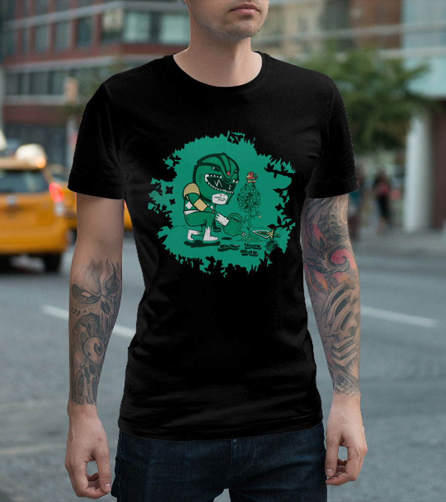 Mighty Morphin Green Ranger Gardening Scene T-Shirt