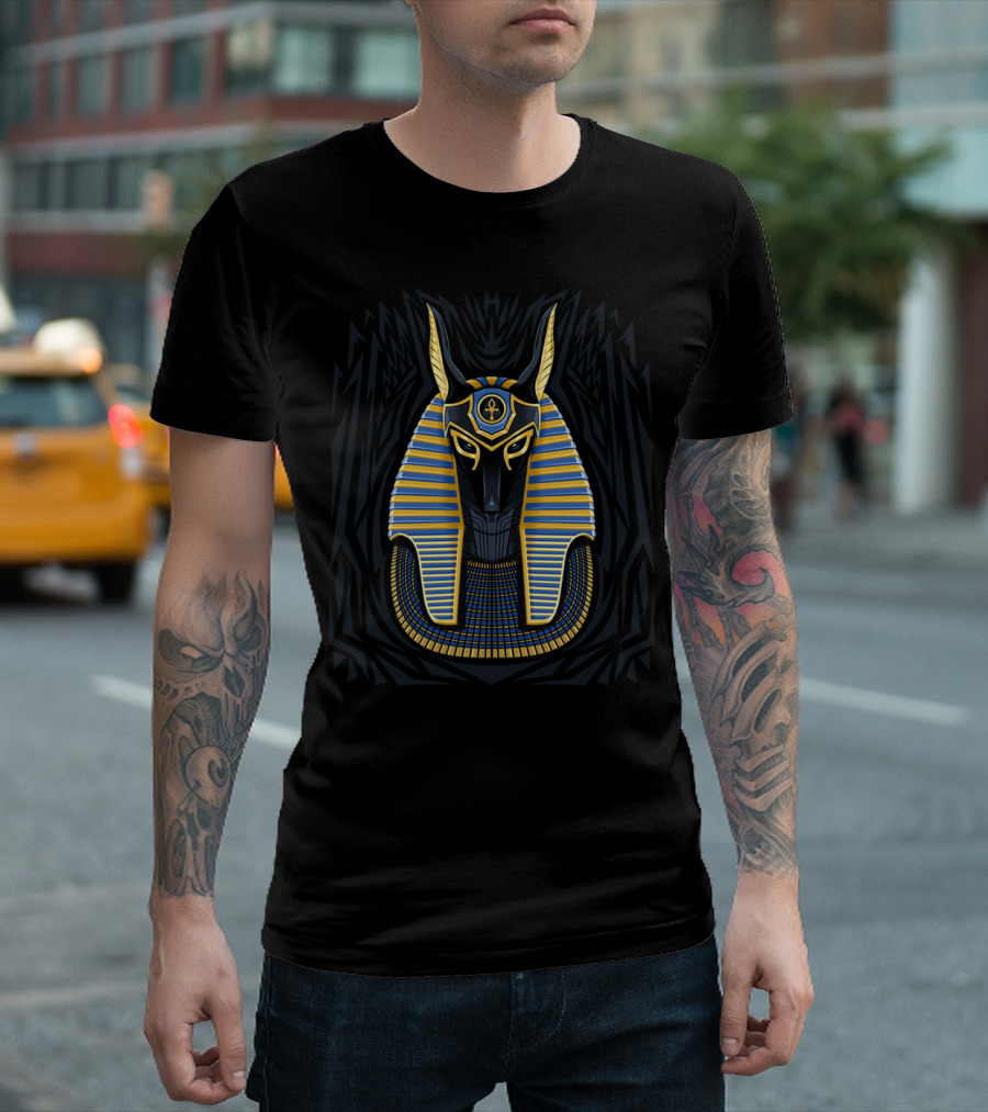 Anubis Pharaoh Mask with Striped Headdress T-Shirt