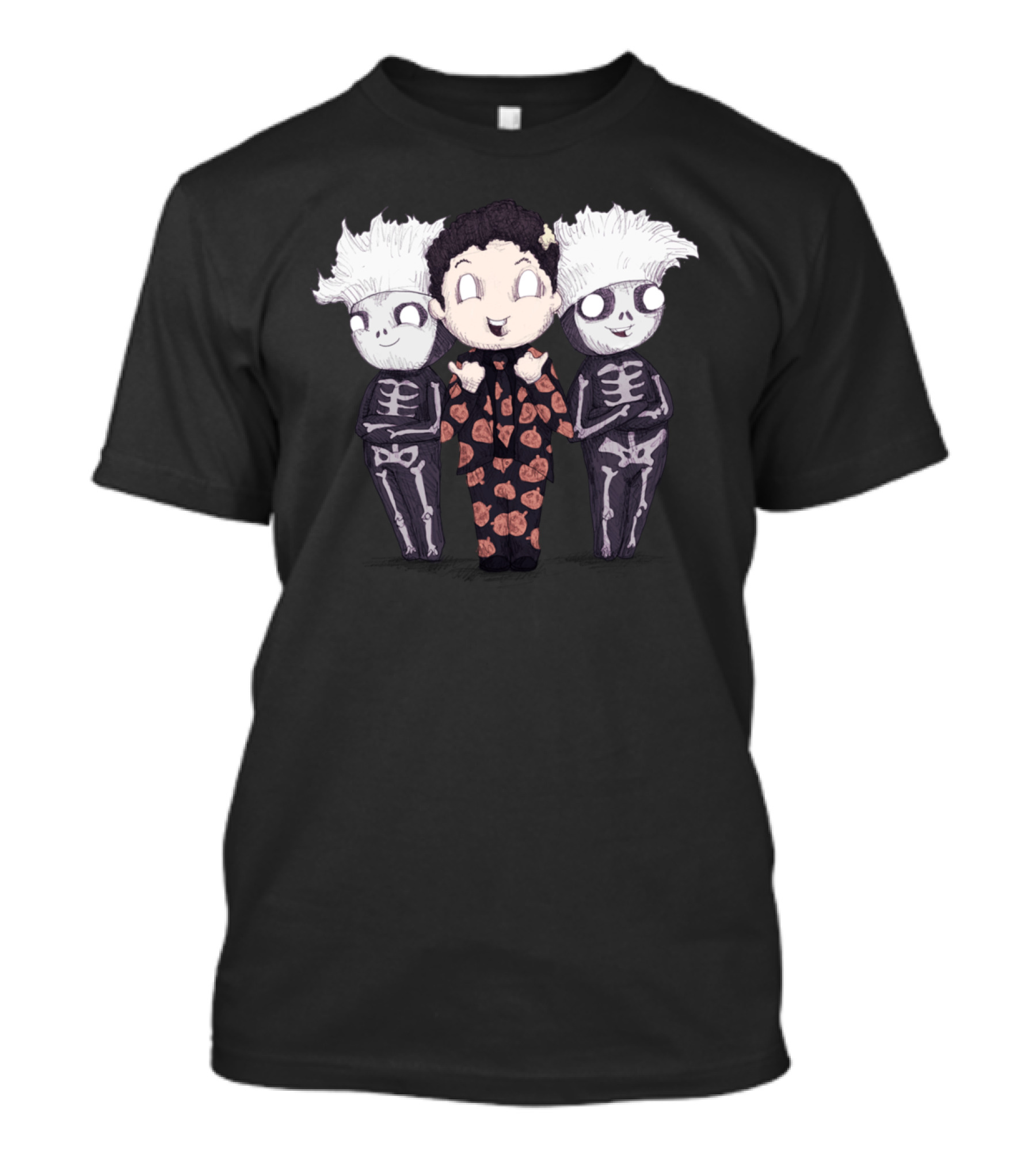 David Pumpkins With Skeleton Companions Halloween Ensemble T-Shirt