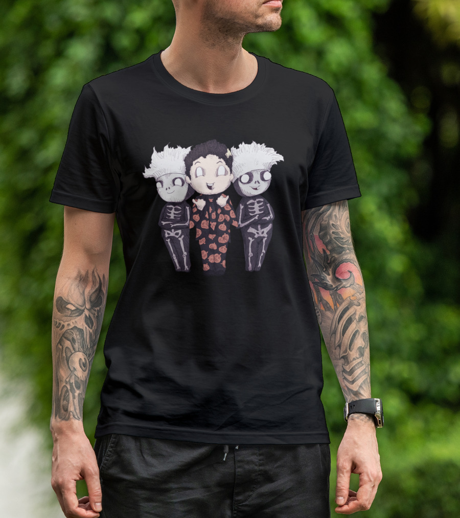 David Pumpkins With Skeleton Companions Halloween Ensemble T-Shirt