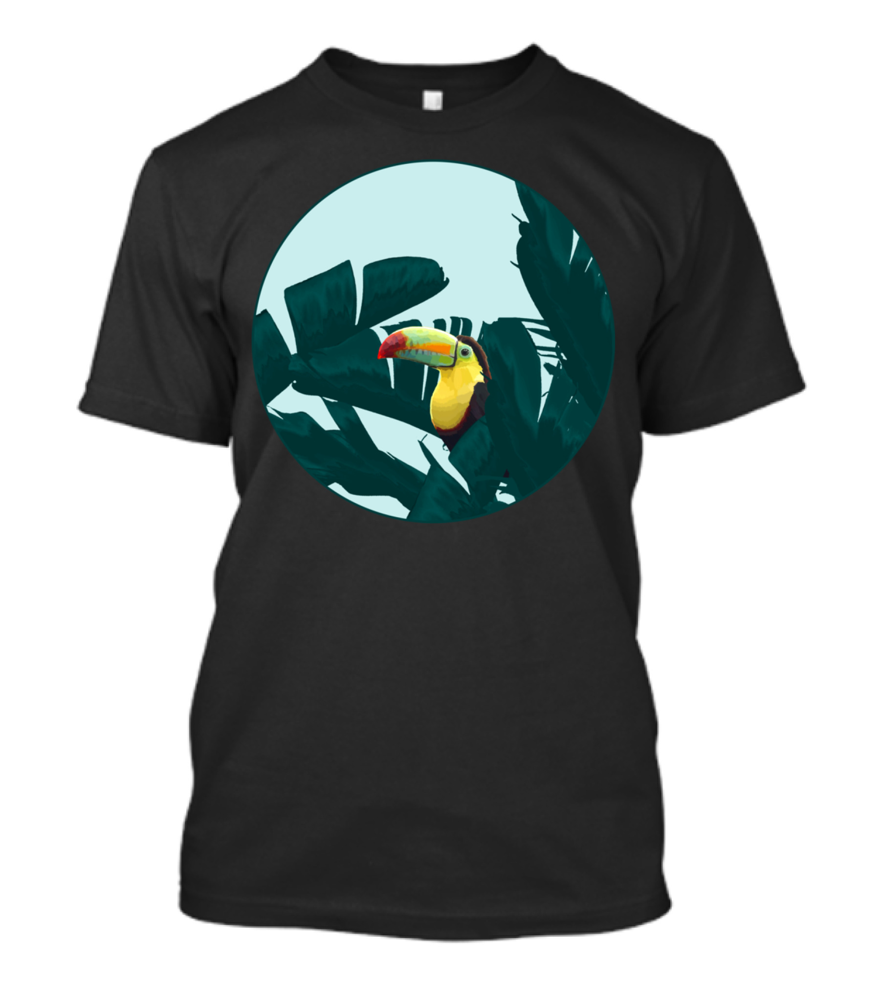 Green Toucan Among Lush Banana Leaves Tropical Circle T-Shirt