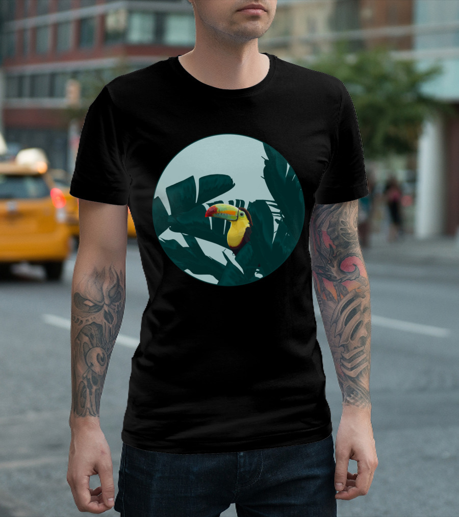 Green Toucan Among Lush Banana Leaves Tropical Circle T-Shirt