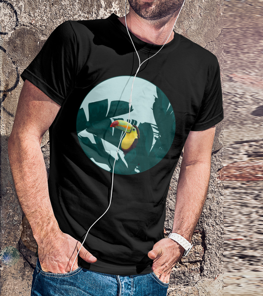 Green Toucan Among Lush Banana Leaves Tropical Circle T-Shirt