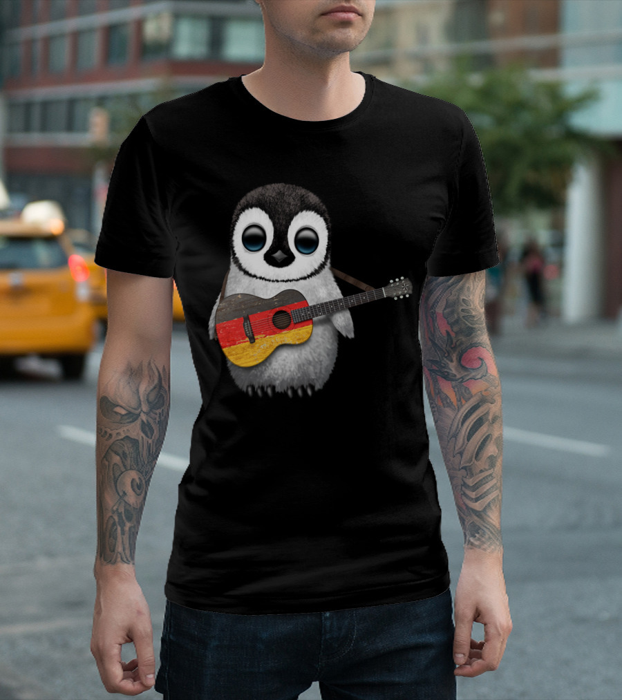 Baby Penguin Holds German Flag Guitar T-Shirt