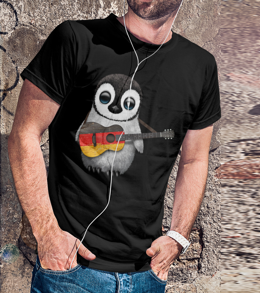 Baby Penguin Holds German Flag Guitar T-Shirt