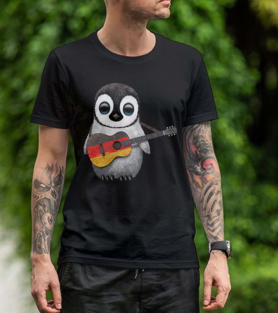 Baby Penguin Holds German Flag Guitar T-Shirt