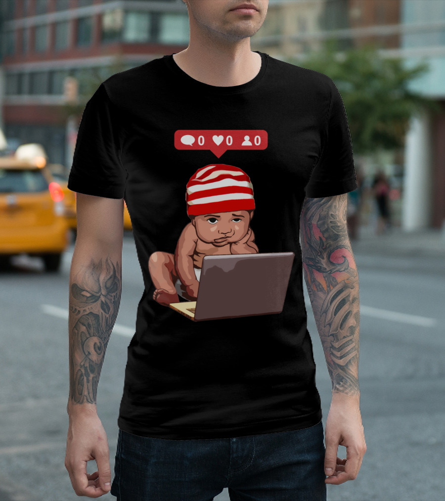 Baby Pouting over Social Media Notifications Zero Comments Heart Likes Followers T-Shirt
