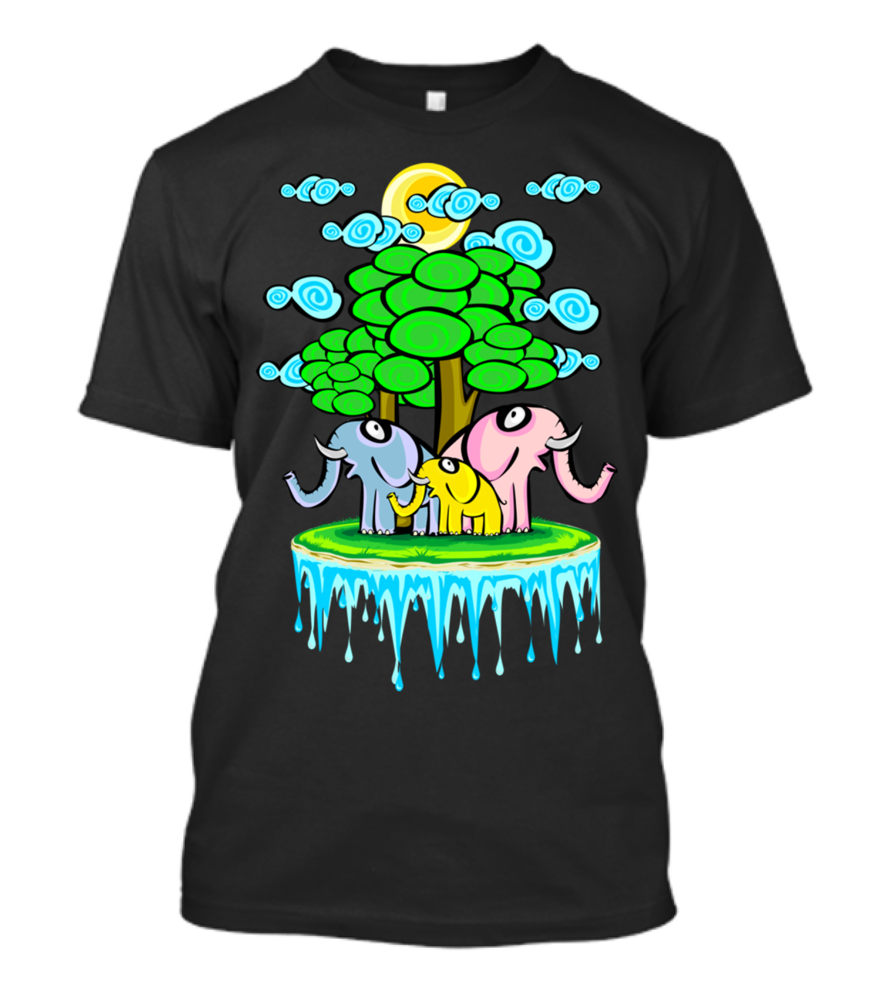 EL FAMILY Colorful Cartoon Elephants In Ice Floating Forest T-Shirt