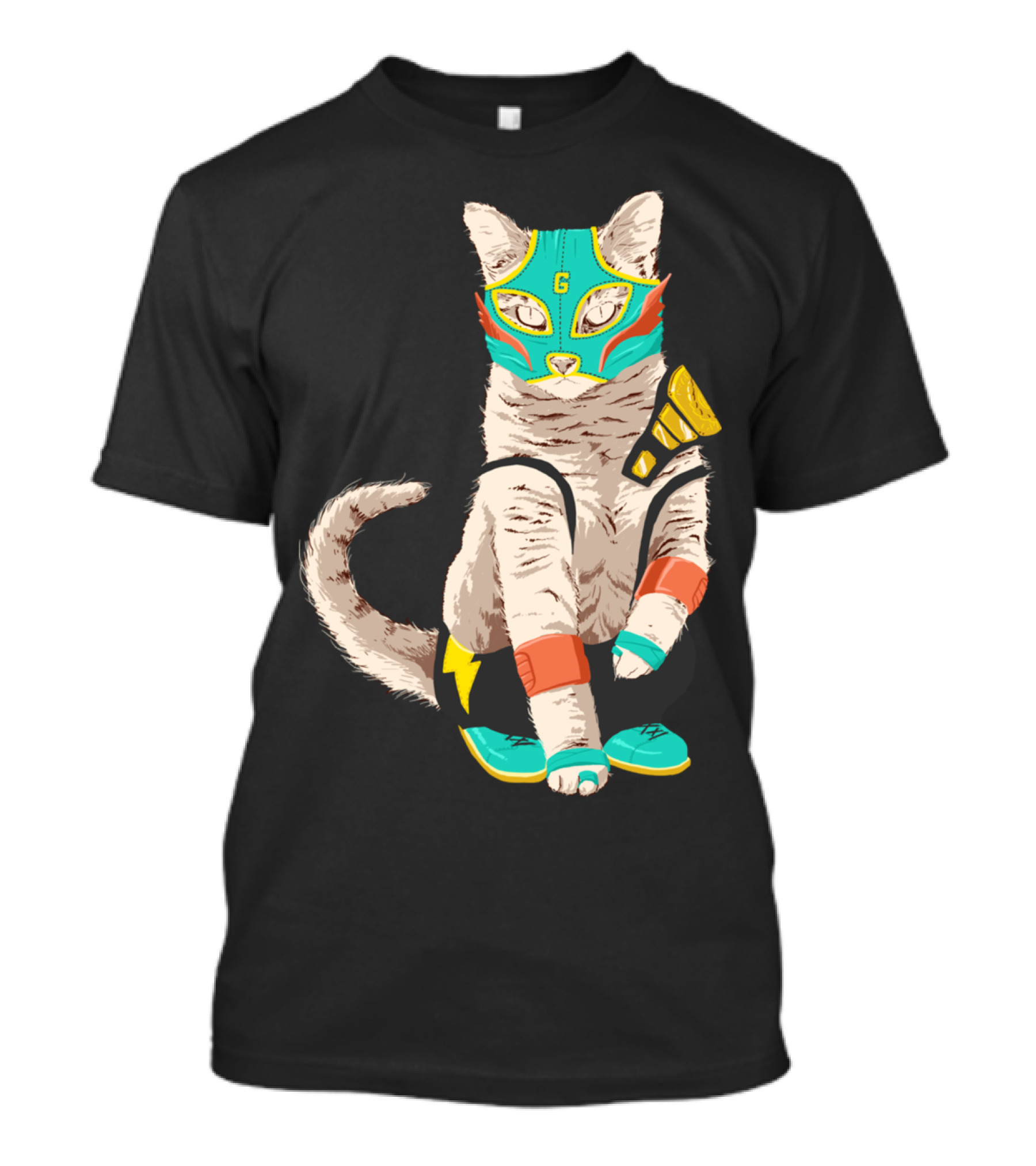 El Gato Luchador Mask Wrestler Cat With Bright Costume T-Shirt