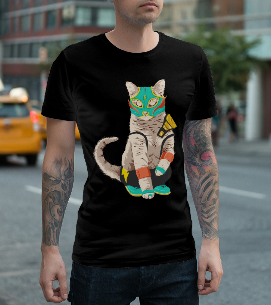 El Gato Luchador Mask Wrestler Cat With Bright Costume T-Shirt