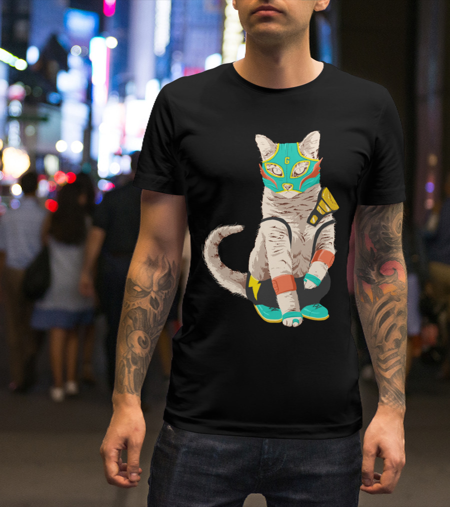 El Gato Luchador Mask Wrestler Cat With Bright Costume T-Shirt