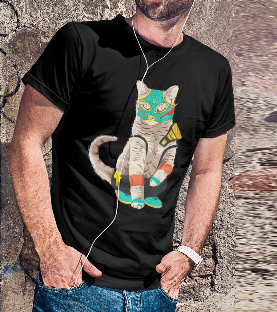 El Gato Luchador Mask Wrestler Cat With Bright Costume T-Shirt