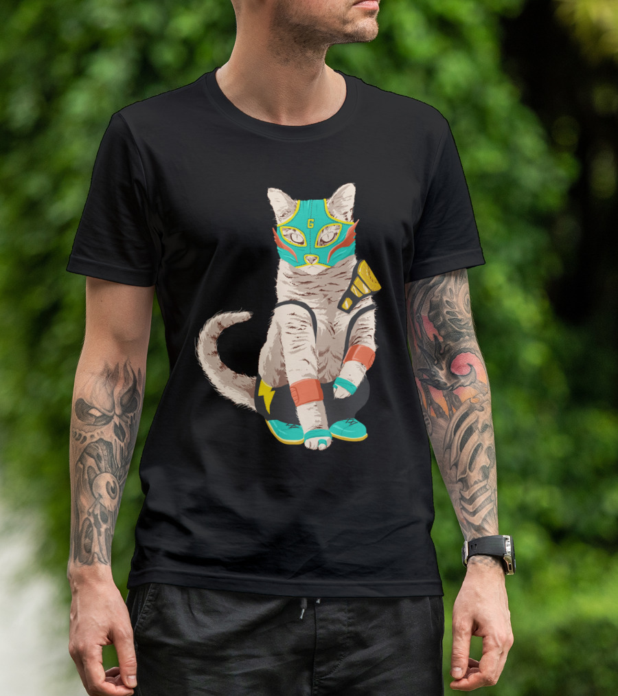 El Gato Luchador Mask Wrestler Cat With Bright Costume T-Shirt