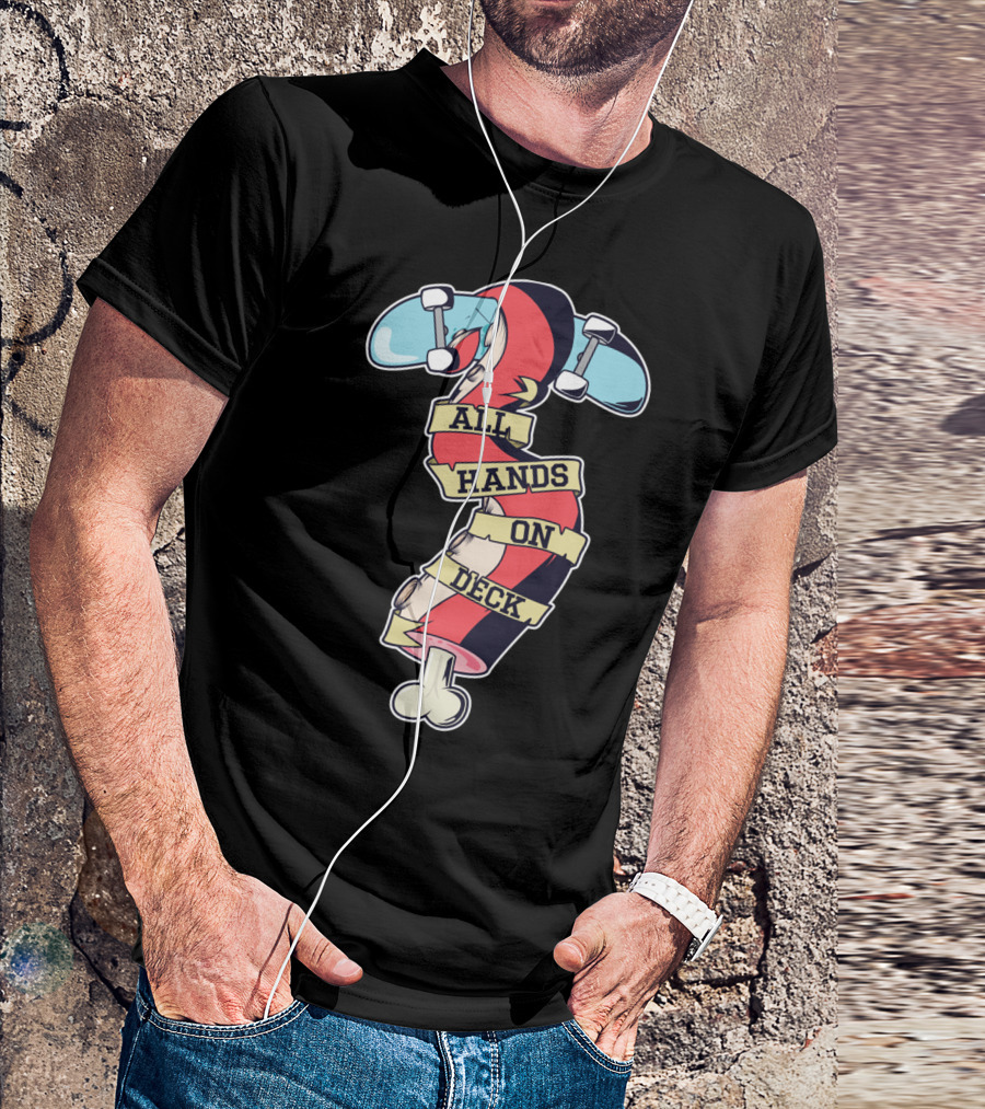 All Hands On Deck Skateboard Skeleton Banner T-Shirt