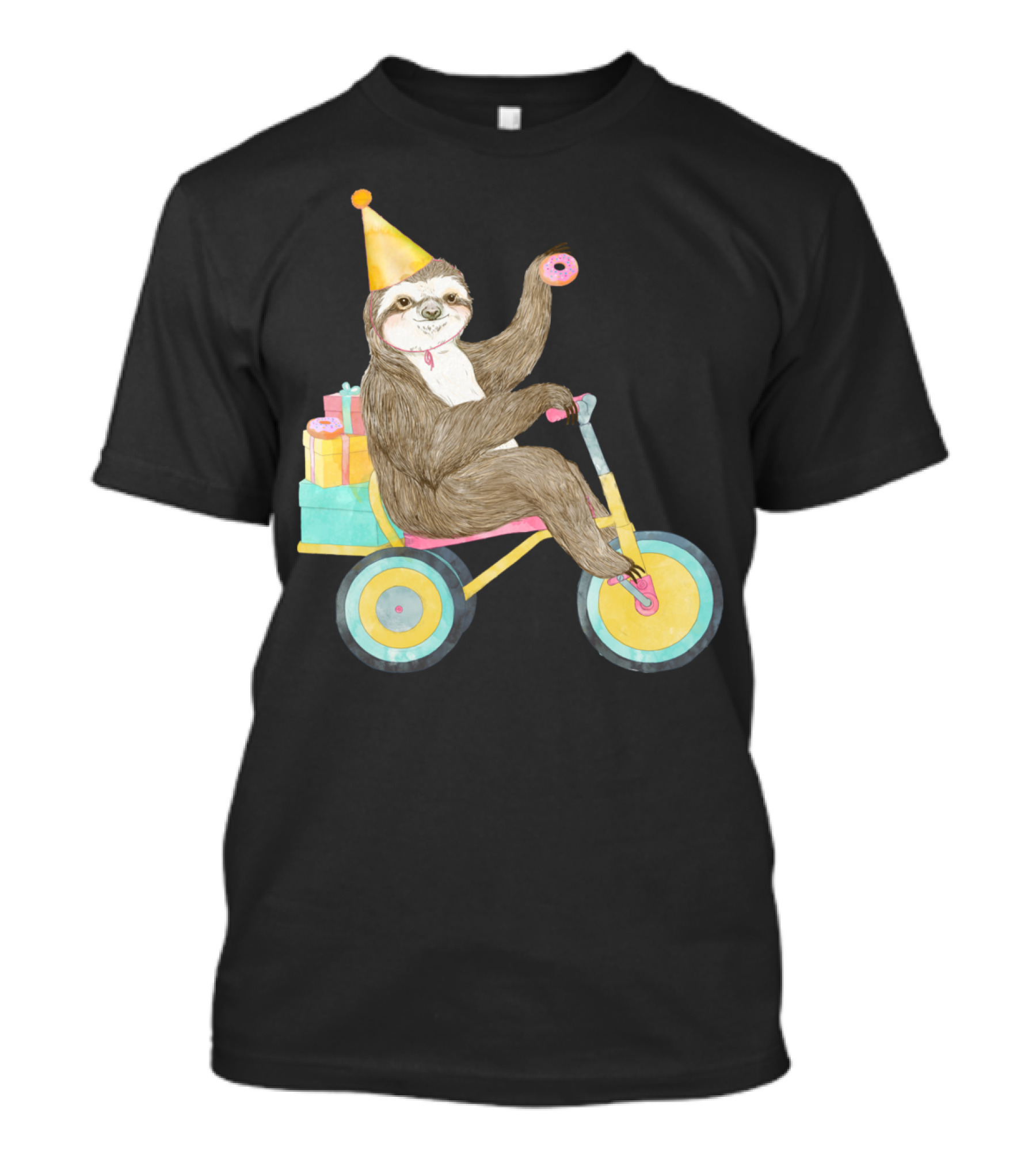 Birthday Sloth Riding Tricycle With Party Hat And Donut T-Shirt