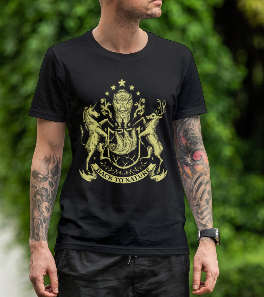 Back To Nature Unicorn Bison Deer Crest T-Shirt