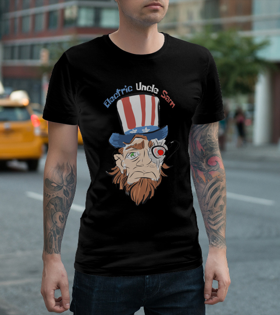 Electric Uncle Sam Cyborg With Stars and Stripes Hat T-Shirt