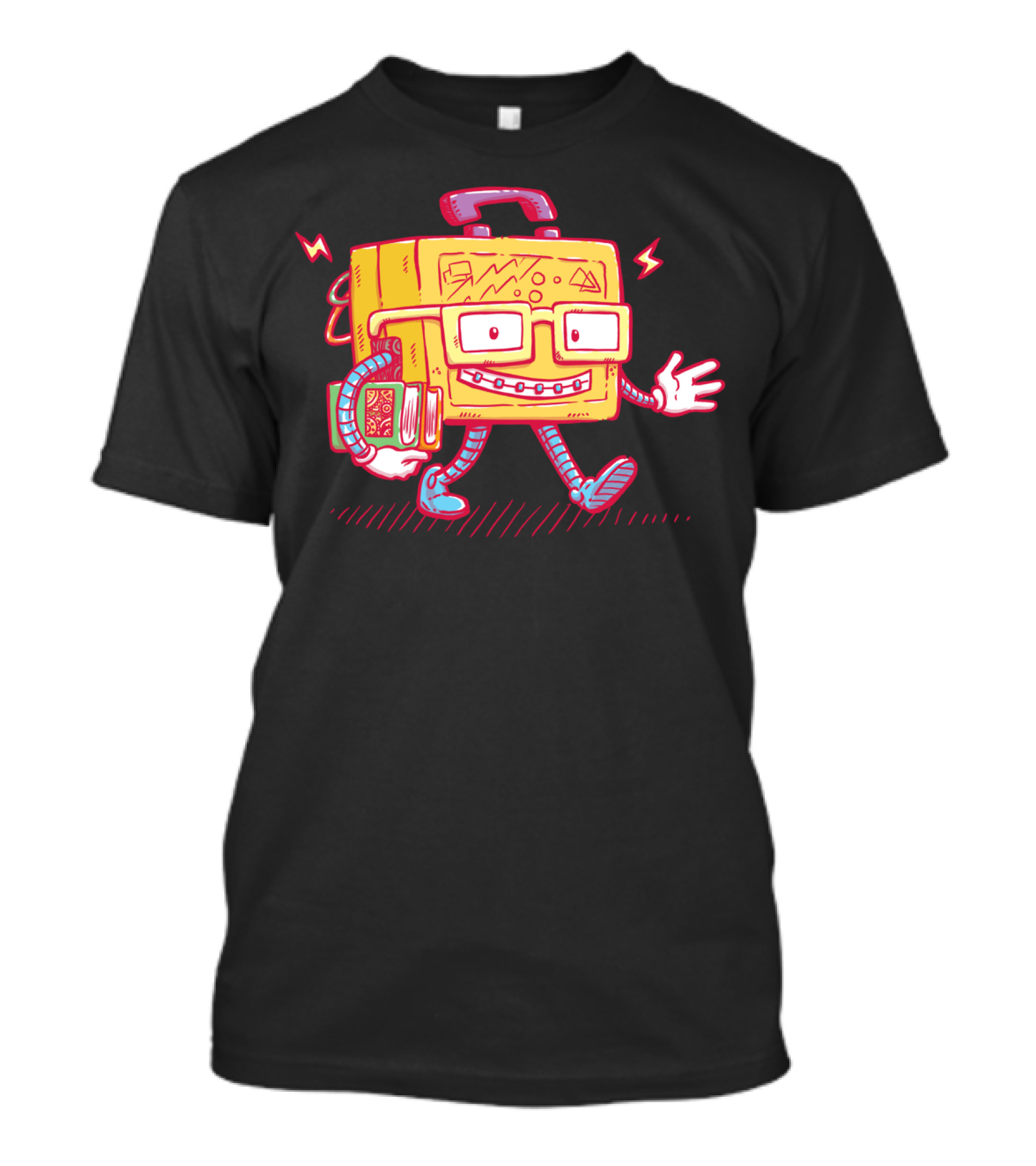 Back To School Lunchpail Bot Cartoon Character With Glasses And Book T-Shirt