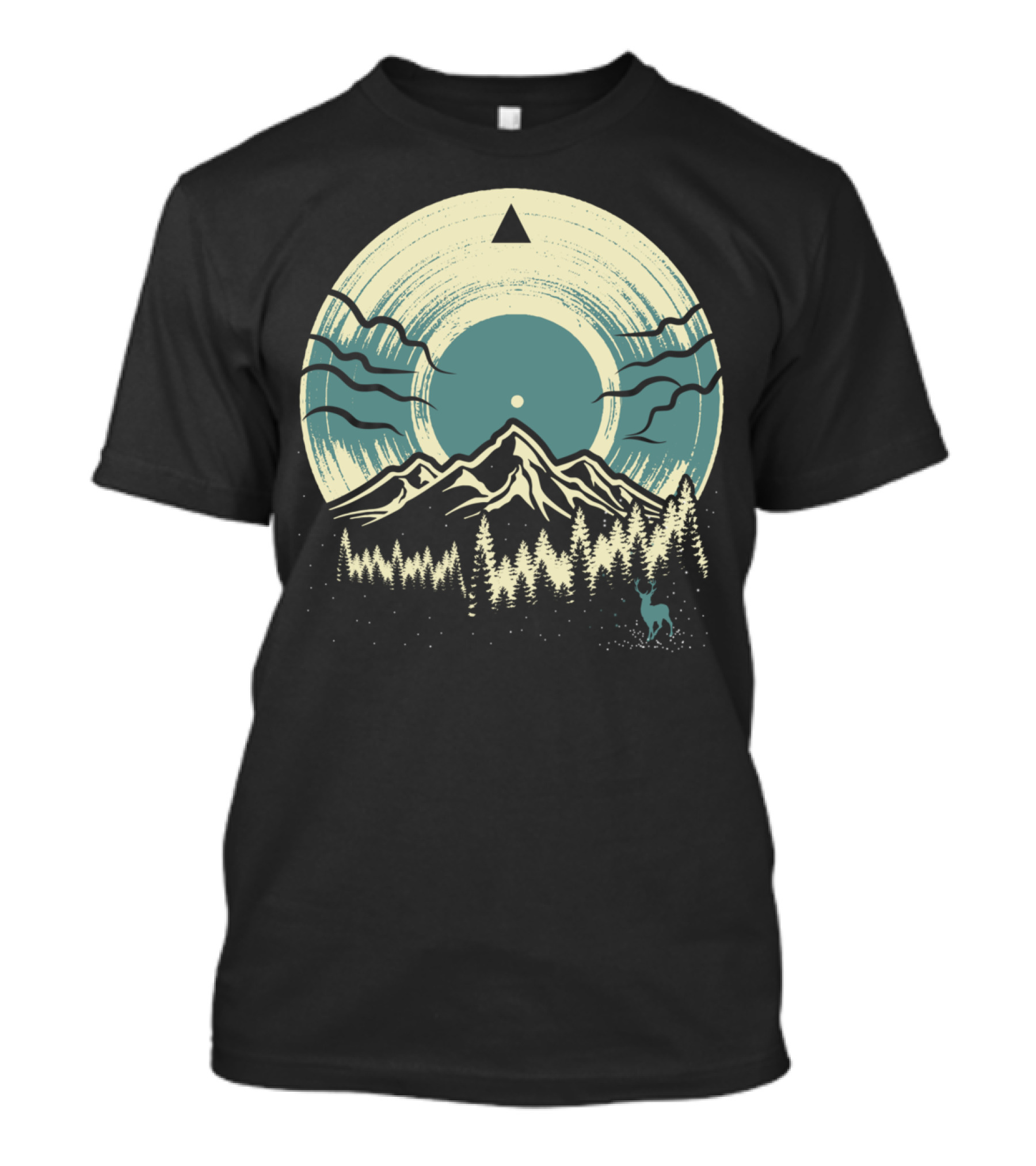 Mountain Deer And Forest Vinyl Inspired By Nature And Music Aesthetics T-Shirt