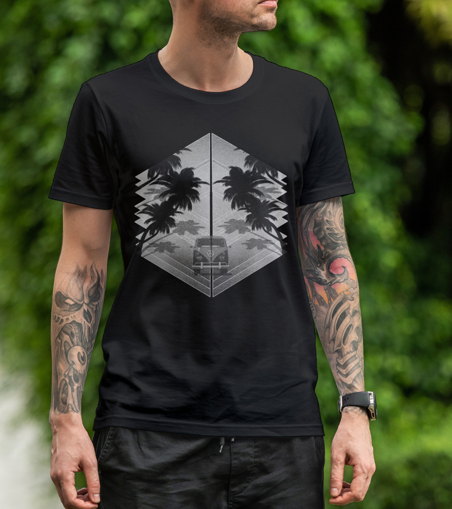 Back To The Island Vintage Van And Palm Trees Retro Adventure T-Shirt