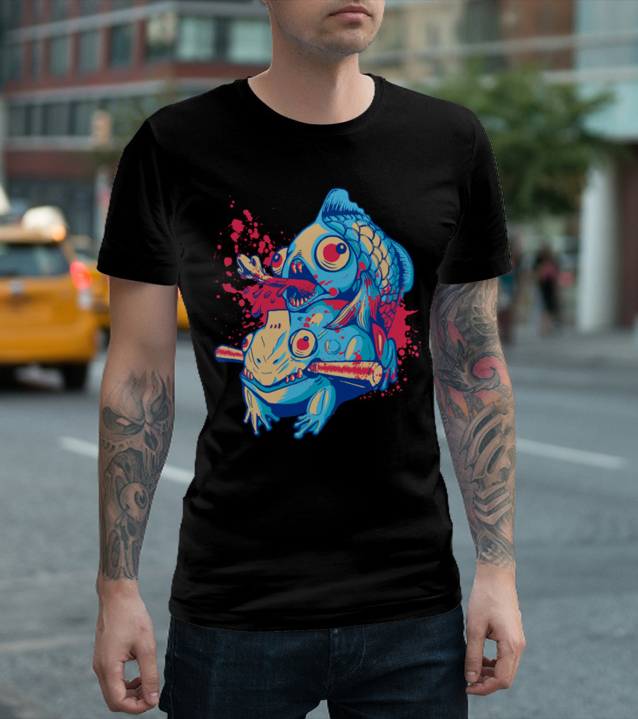 Bispecial Blue Fish and Frog Creature with Baseball Bats T-Shirt