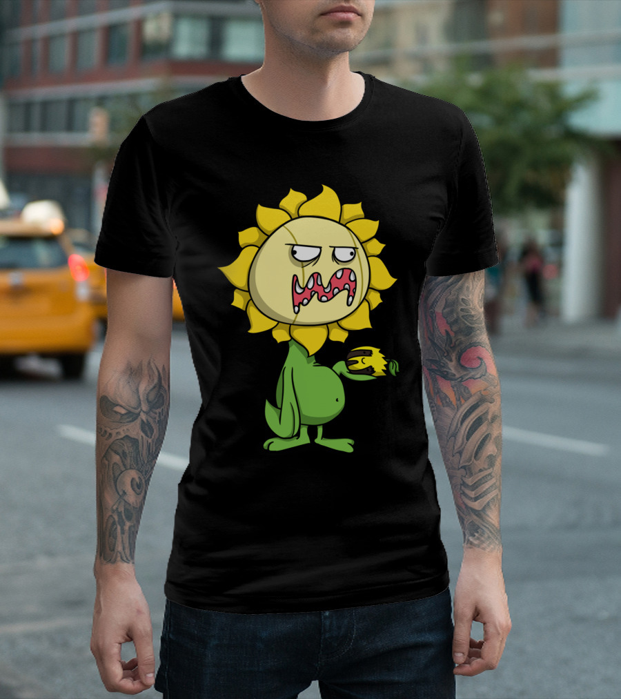Grumpy Sunflower Holding Angry Stem Creature T-Shirt
