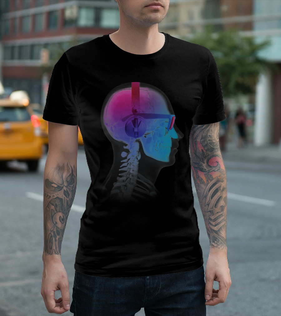 X-Ray Skull Headphones Electronic Music Fan T-Shirt