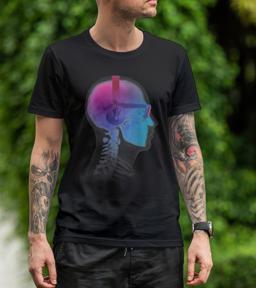 X-Ray Skull Headphones Electronic Music Fan T-Shirt