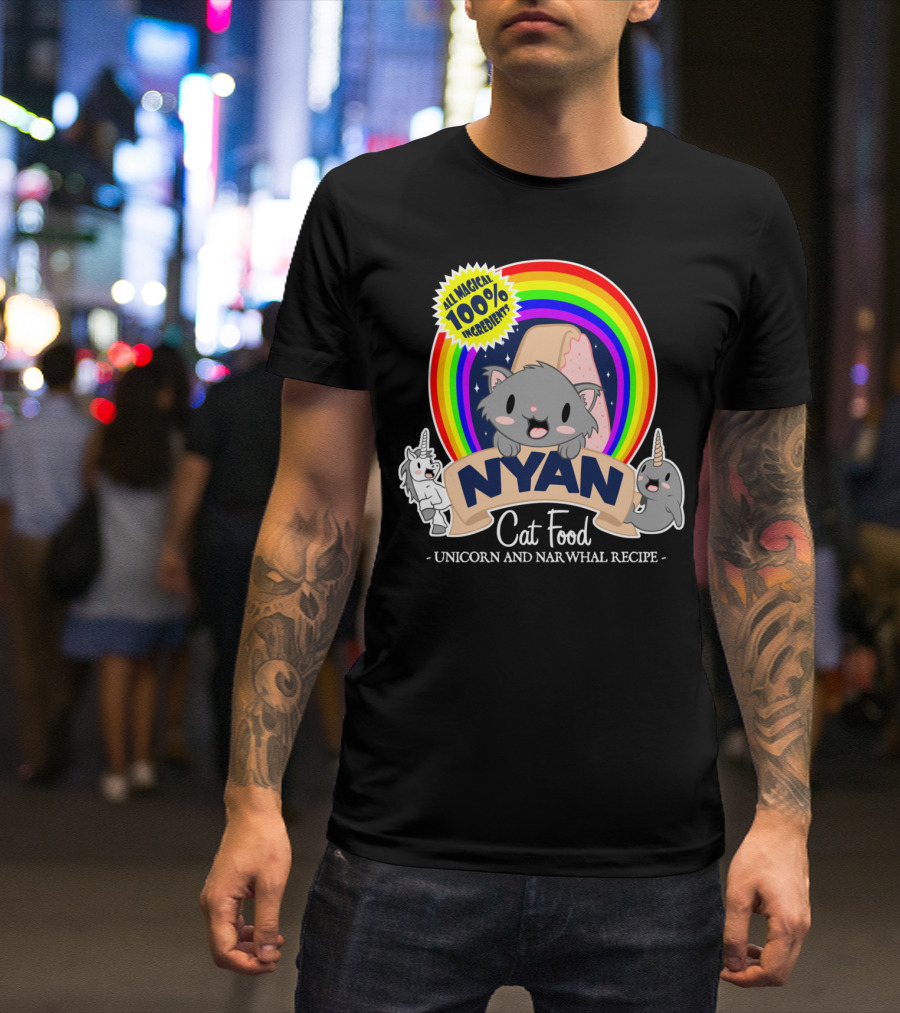 All Magical 100% Ingredients Nyan Cat Food Unicorn And Narwhal Recipe T-Shirt