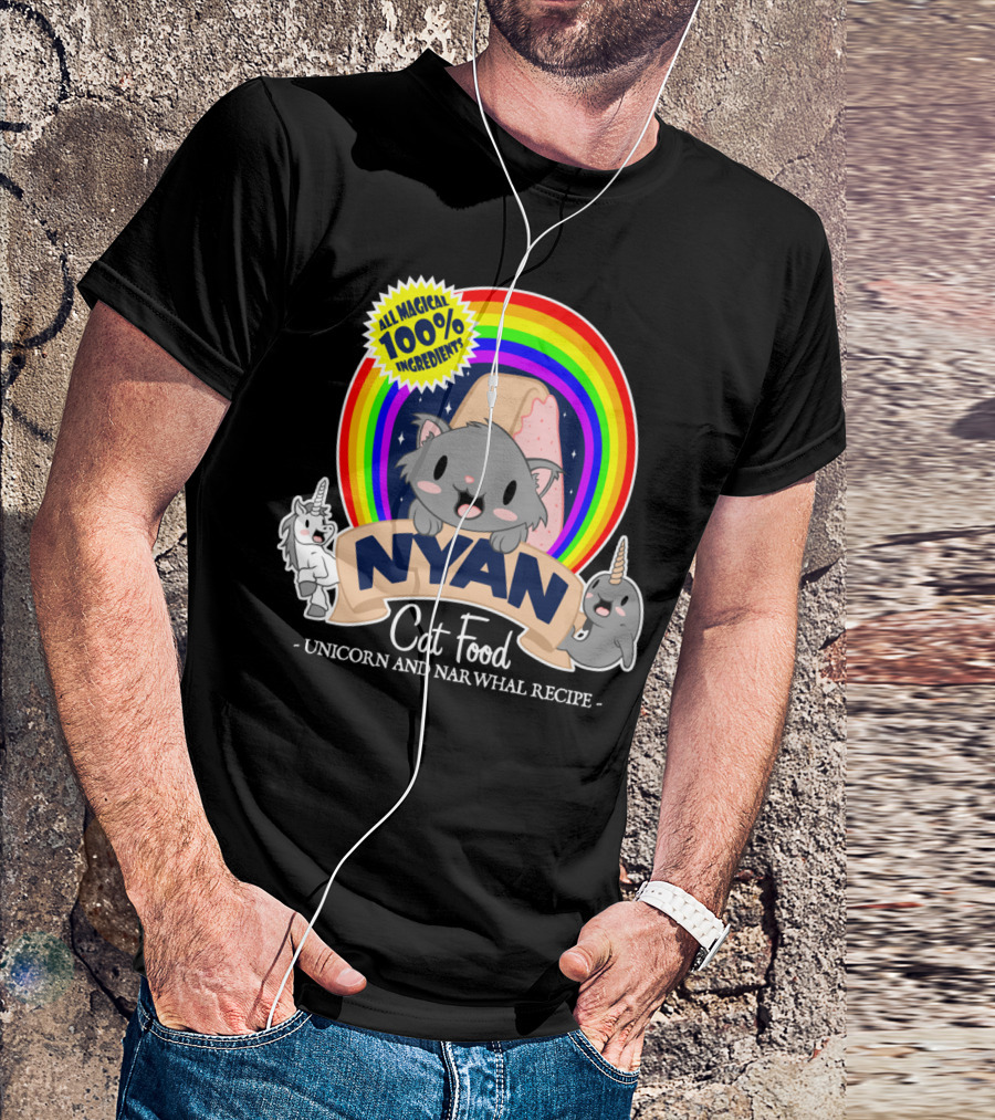 All Magical 100% Ingredients Nyan Cat Food Unicorn And Narwhal Recipe T-Shirt