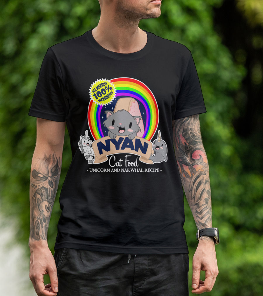 All Magical 100% Ingredients Nyan Cat Food Unicorn And Narwhal Recipe T-Shirt