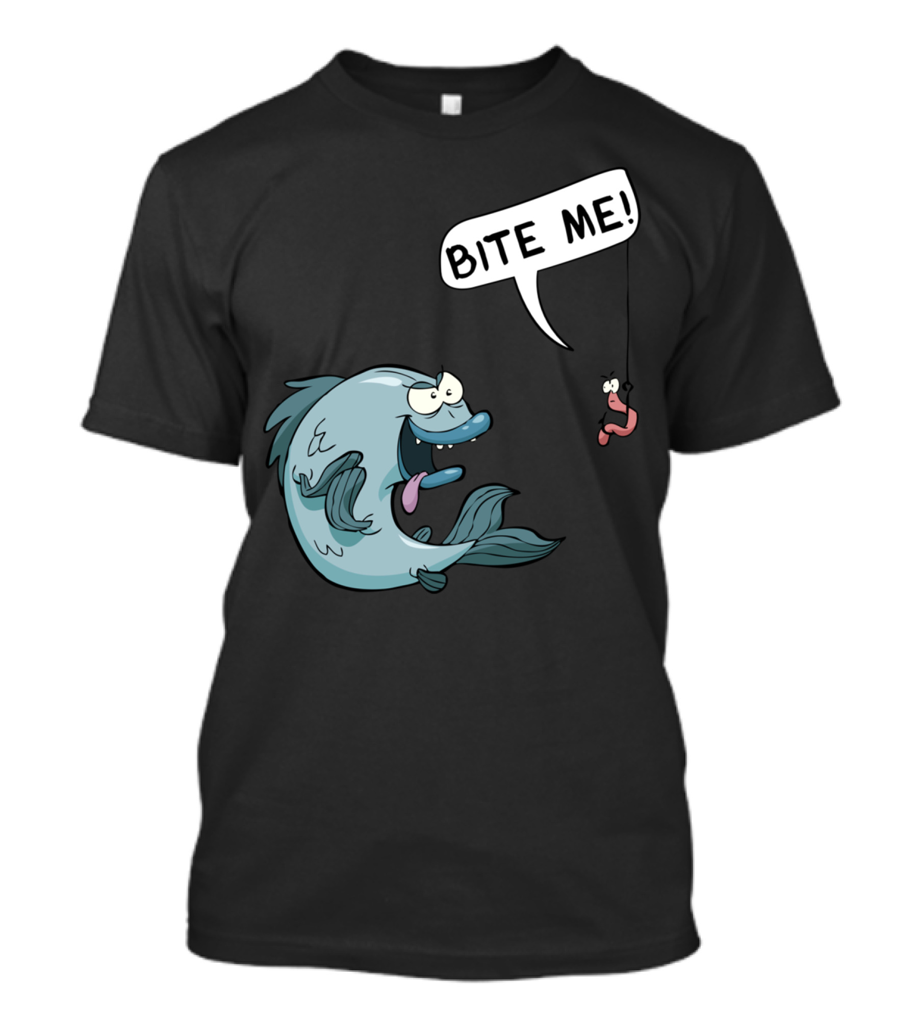 Bite Me Funny Fishing Worm And Fish Encounter T-Shirt