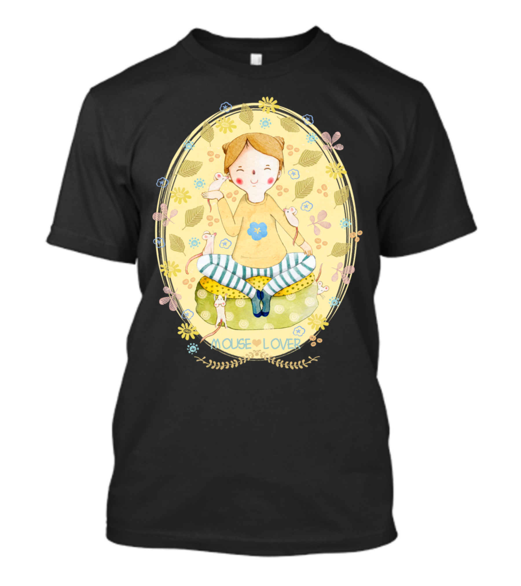Mouse Lover Peaceful Moment Surrounded By Mice In Decorative Oval T-Shirt