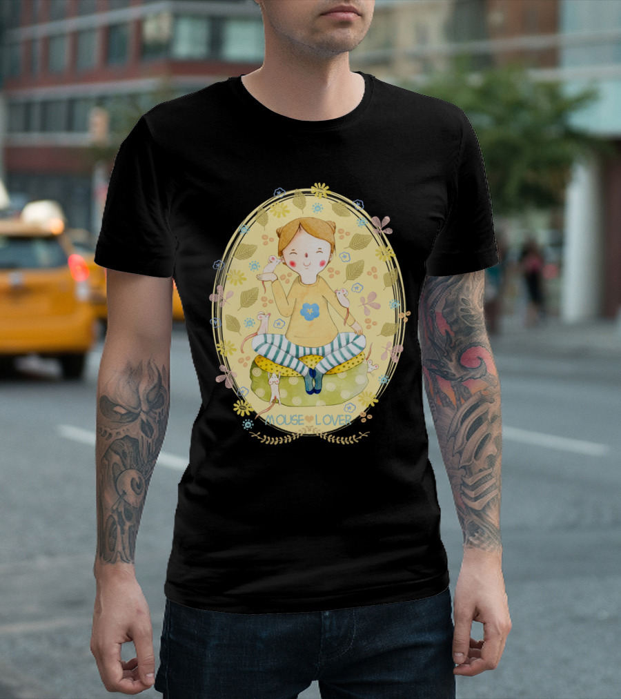 Mouse Lover Peaceful Moment Surrounded By Mice In Decorative Oval T-Shirt
