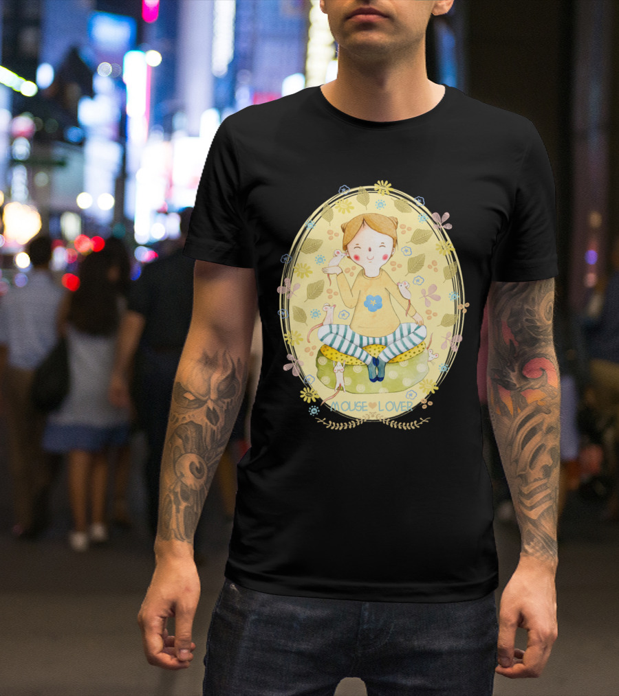 Mouse Lover Peaceful Moment Surrounded By Mice In Decorative Oval T-Shirt