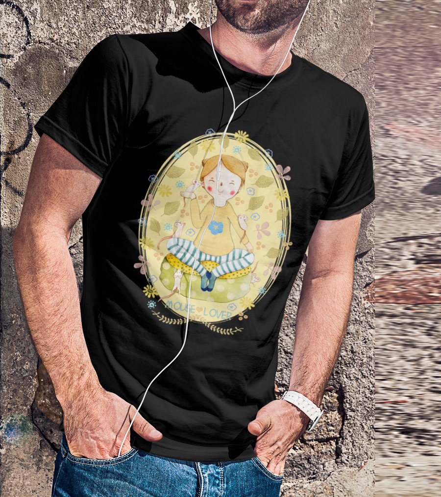 Mouse Lover Peaceful Moment Surrounded By Mice In Decorative Oval T-Shirt