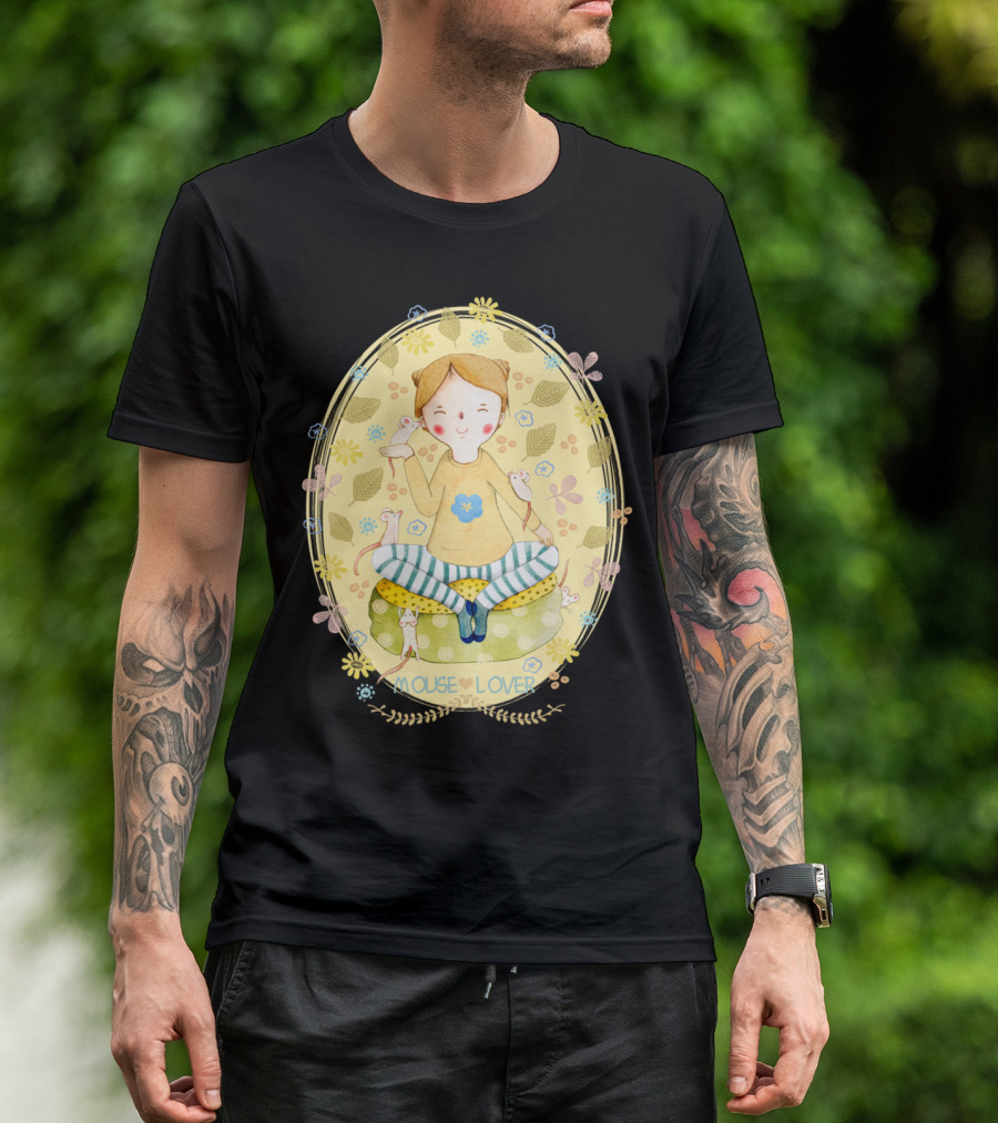 Mouse Lover Peaceful Moment Surrounded By Mice In Decorative Oval T-Shirt