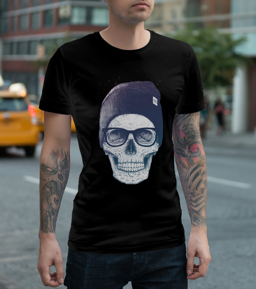 Skull With Glasses And Beanie Hat T-Shirt