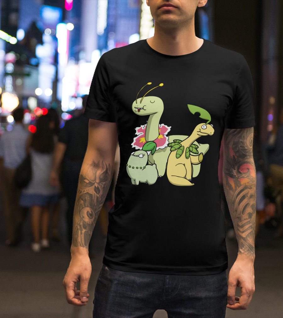 Leafy Dinosaurs Bayleef Meganium Tropius Cartoon T-Shirt