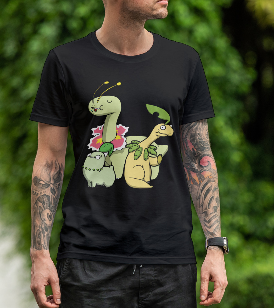 Leafy Dinosaurs Bayleef Meganium Tropius Cartoon T-Shirt