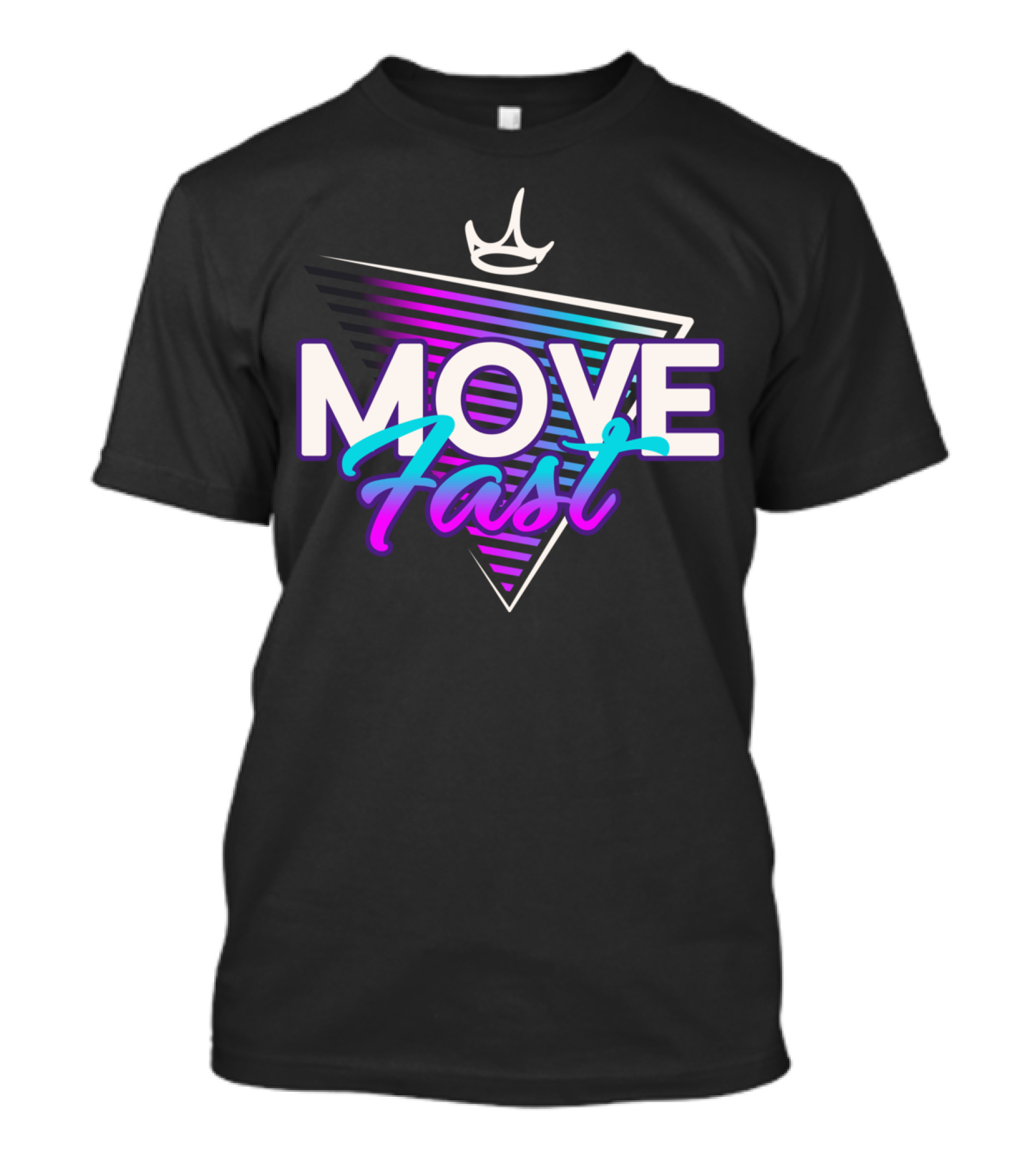 MOVE FAST Triangle Crown Stripes Typography T-Shirt