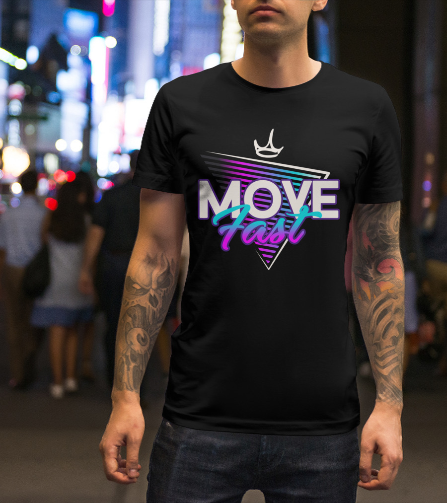 MOVE FAST Triangle Crown Stripes Typography T-Shirt
