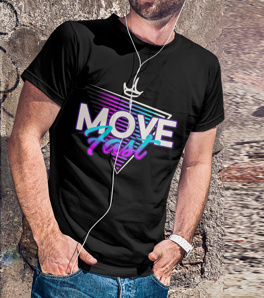 MOVE FAST Triangle Crown Stripes Typography T-Shirt