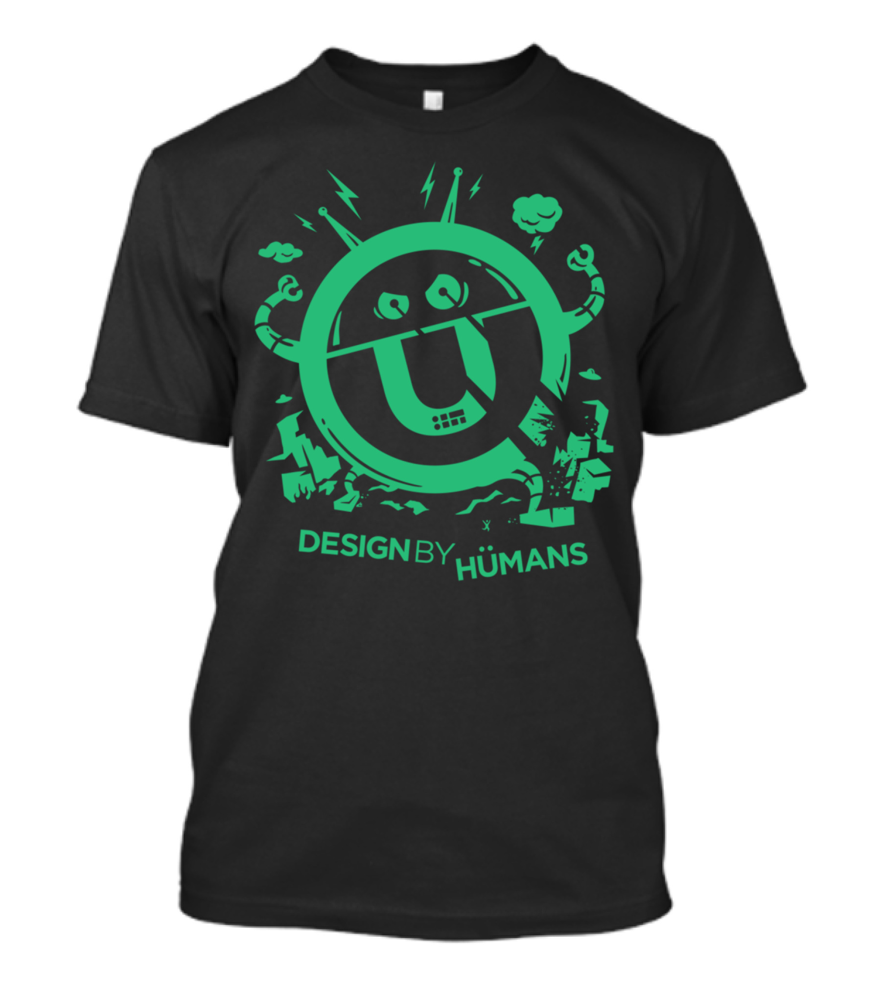 Design By Humans Artist Series Robot Icon Green T-Shirt