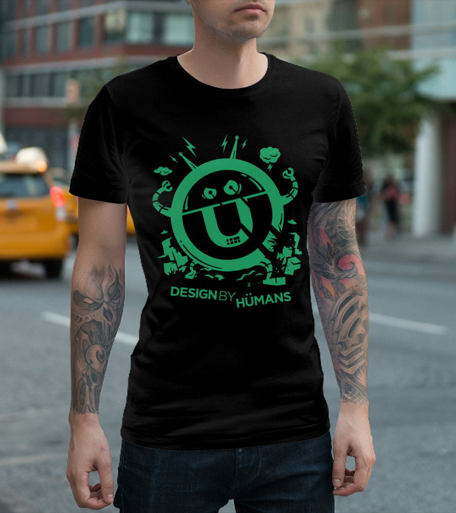 Design By Humans Artist Series Robot Icon Green T-Shirt